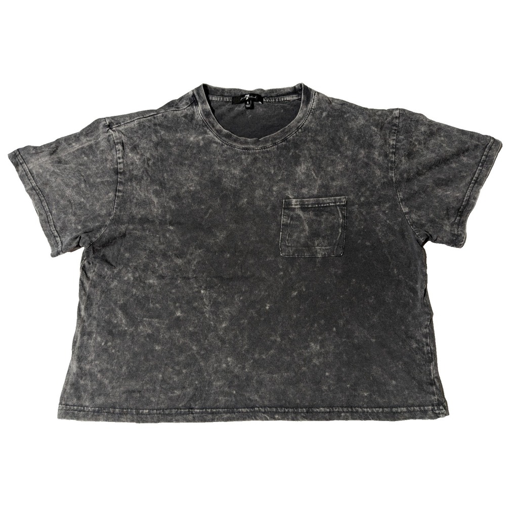 7 FOR‎ ALL MANKIND Women Small Gray Dye Cotton Cropped Pocket T-Shirt